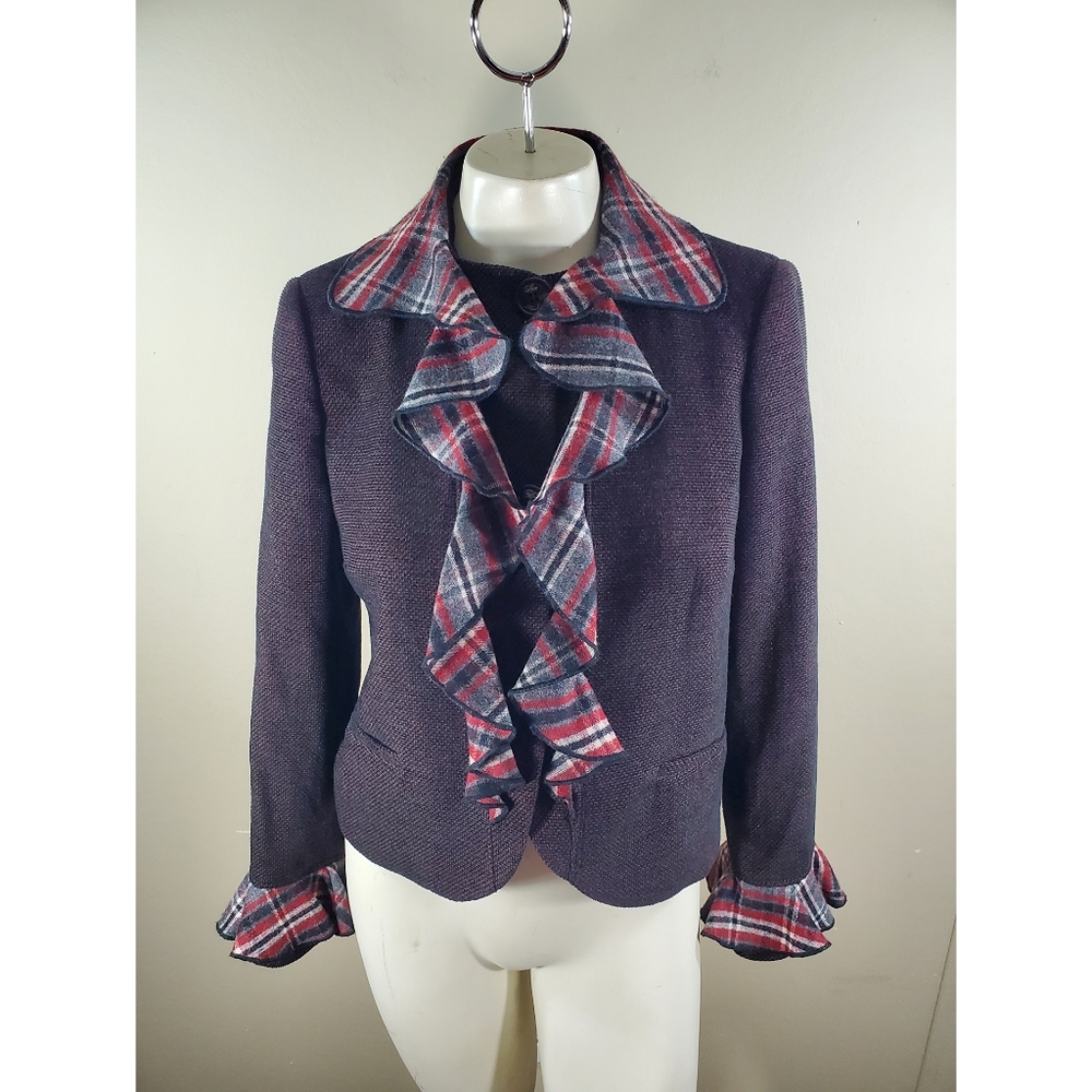 Love Moschino Ruffle Plaid Bell Sleeve Jacket